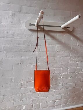 Ganni Bright Orange Leather Phone Pouch Crossbody